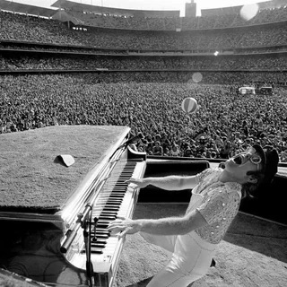 Elton John rocking out at Dodger Stadium in Los Angeles - 1975