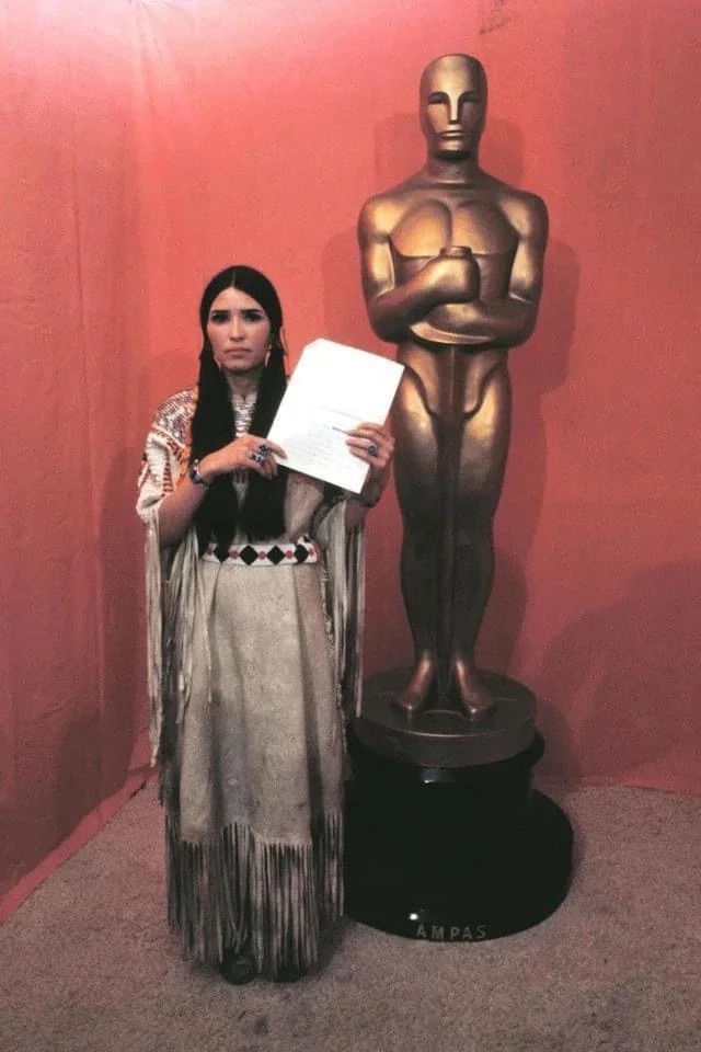 In 1973, Marlon Brando rejected his Oscar for The Godfather to allow Sacheen Littlefeather to protest Hollywood's portrayal of Native Americans.