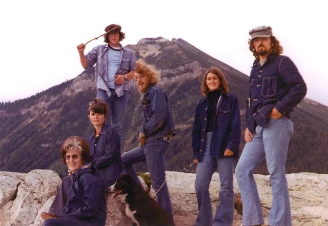 A denim-clad family on a camping trip in the Canadian Rockies - 1970