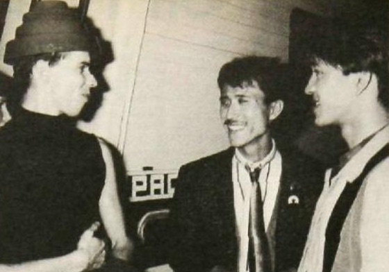 Bob Motherbaugh with Yukihiro Takahashi and Ryuichi Sakamoto of Yellow Magic Orchestra in 1980.