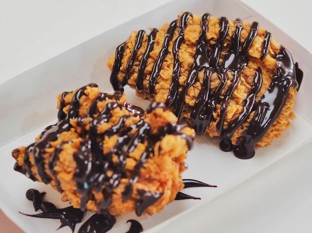Fried Chicken with chocolate syrup.