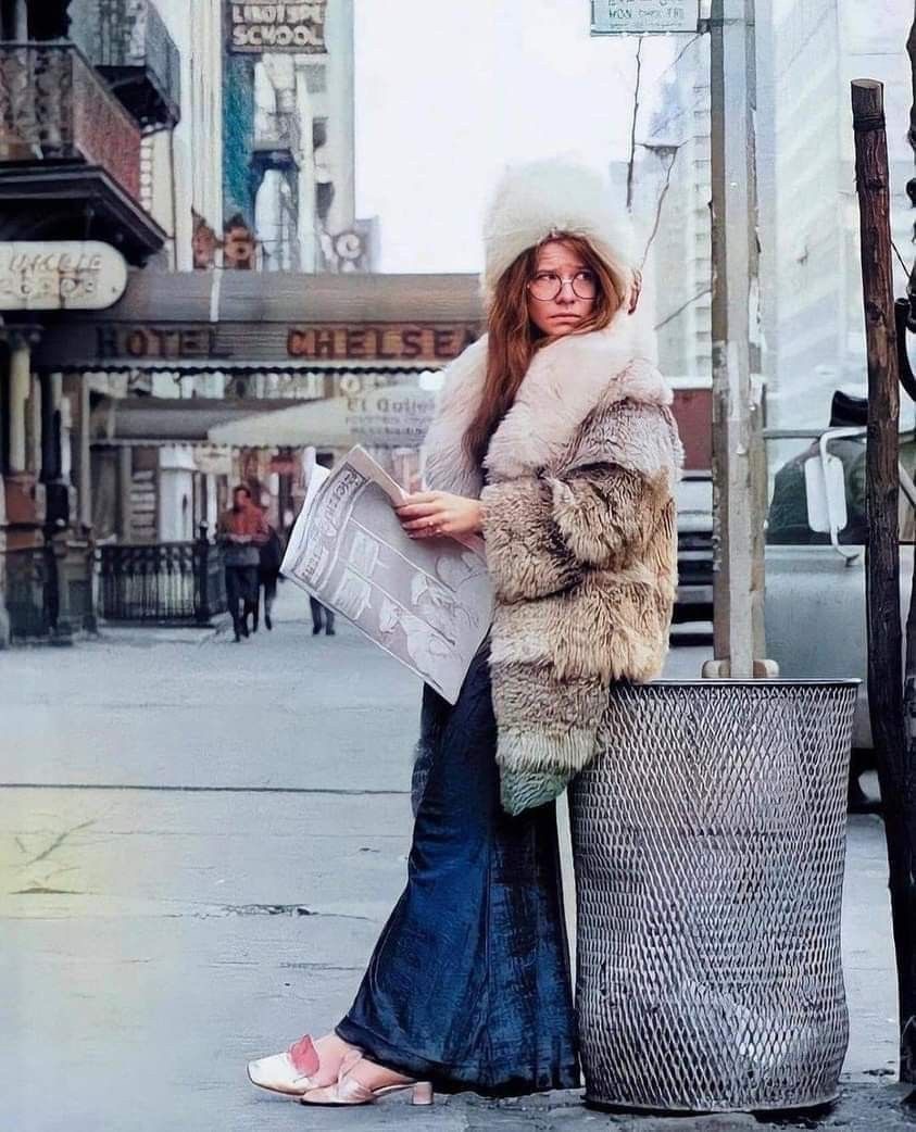 Janis Joplin in a Fur Coat on the Street