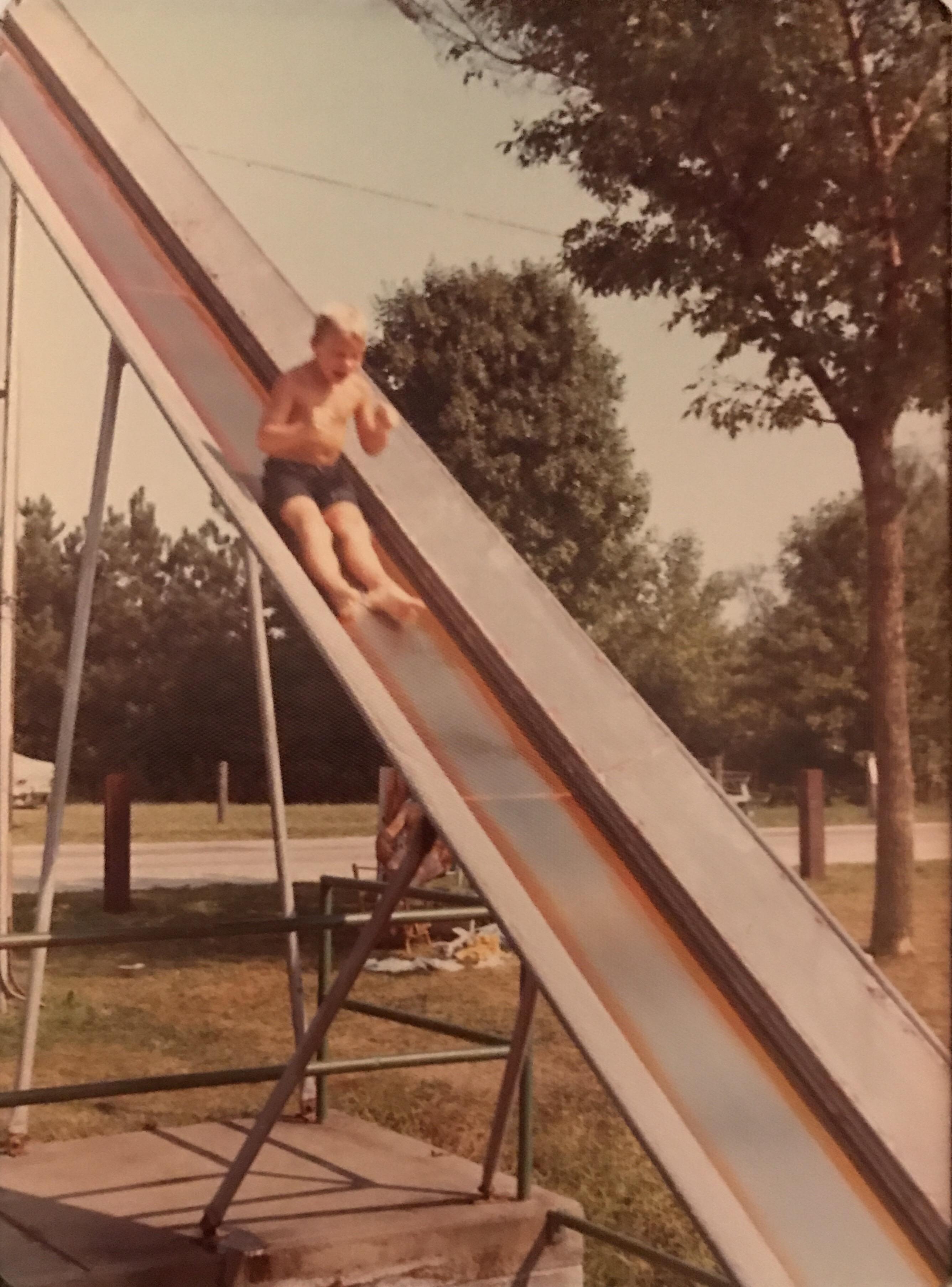 Metal slides in a hot summer day
