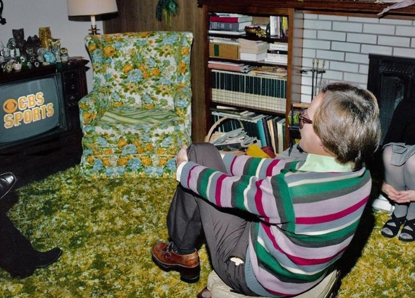 This Man IS the '70s: Carpet, TV, and Couch Pattern Confirm It