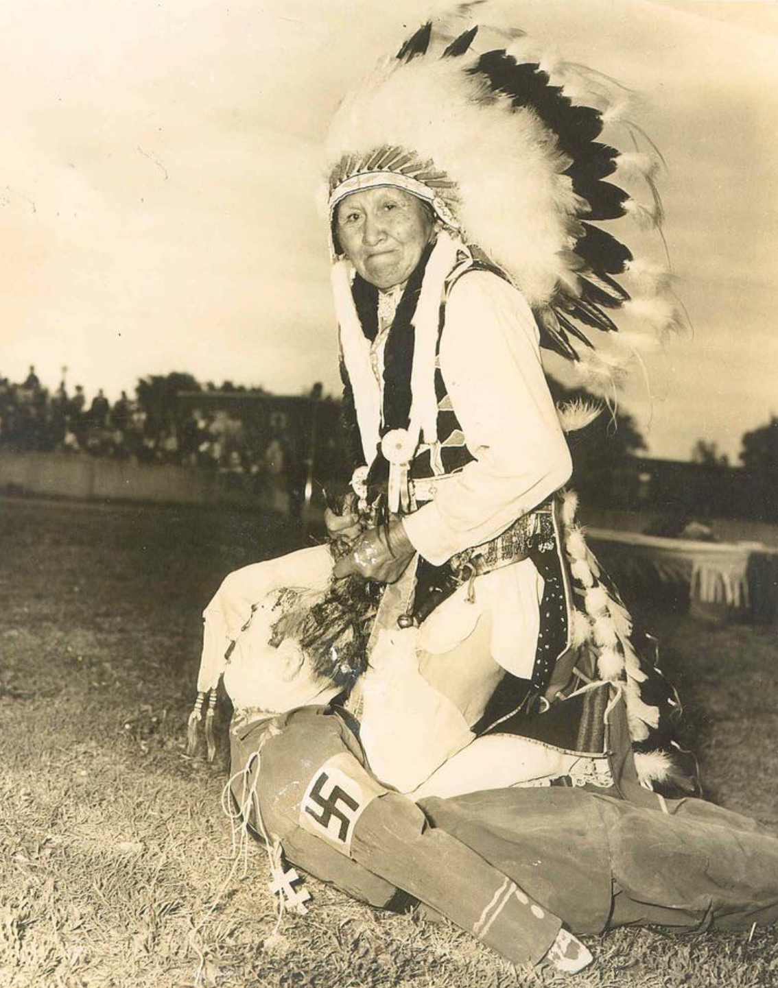 Native American Burns Hitler Effigy: Oklahoma, 1940s