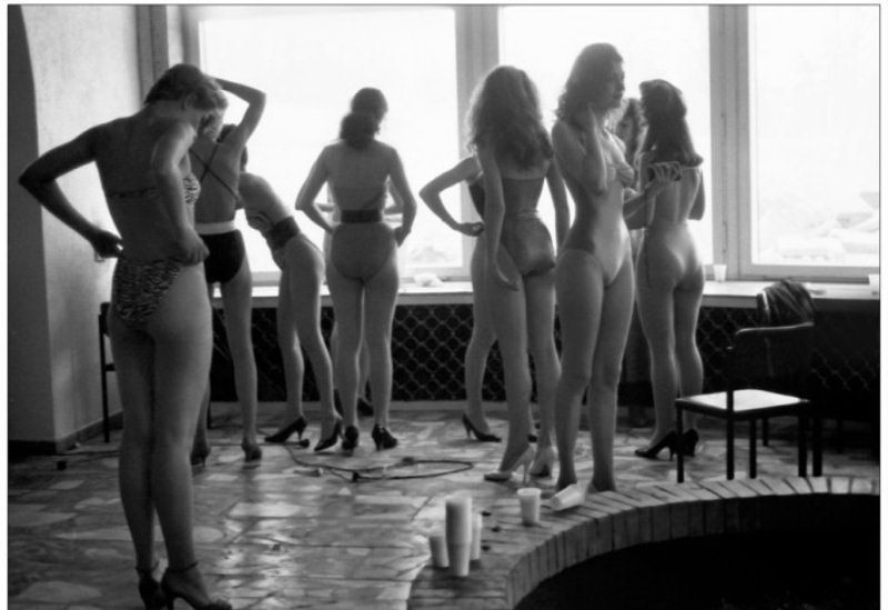 Backstage at beauty camp: Soviet hopefuls line up with their secrets tucked in.