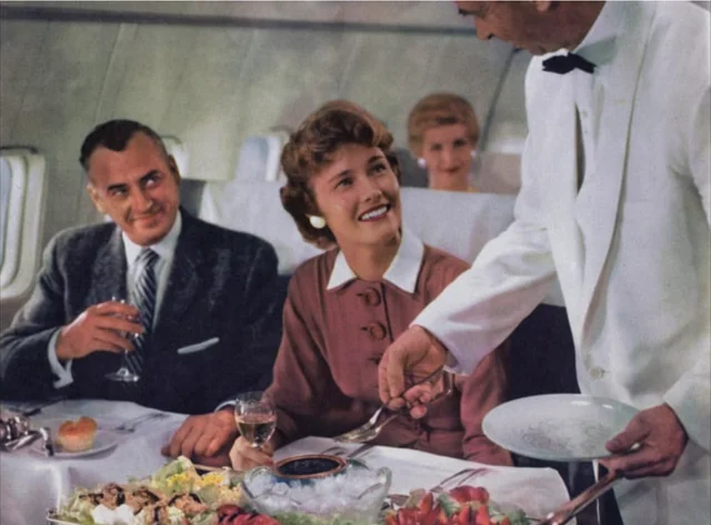 When the in-flight meal came with real plates.