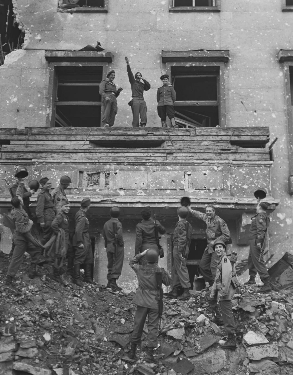 Allied Soldiers Mocking Hitler, 1945