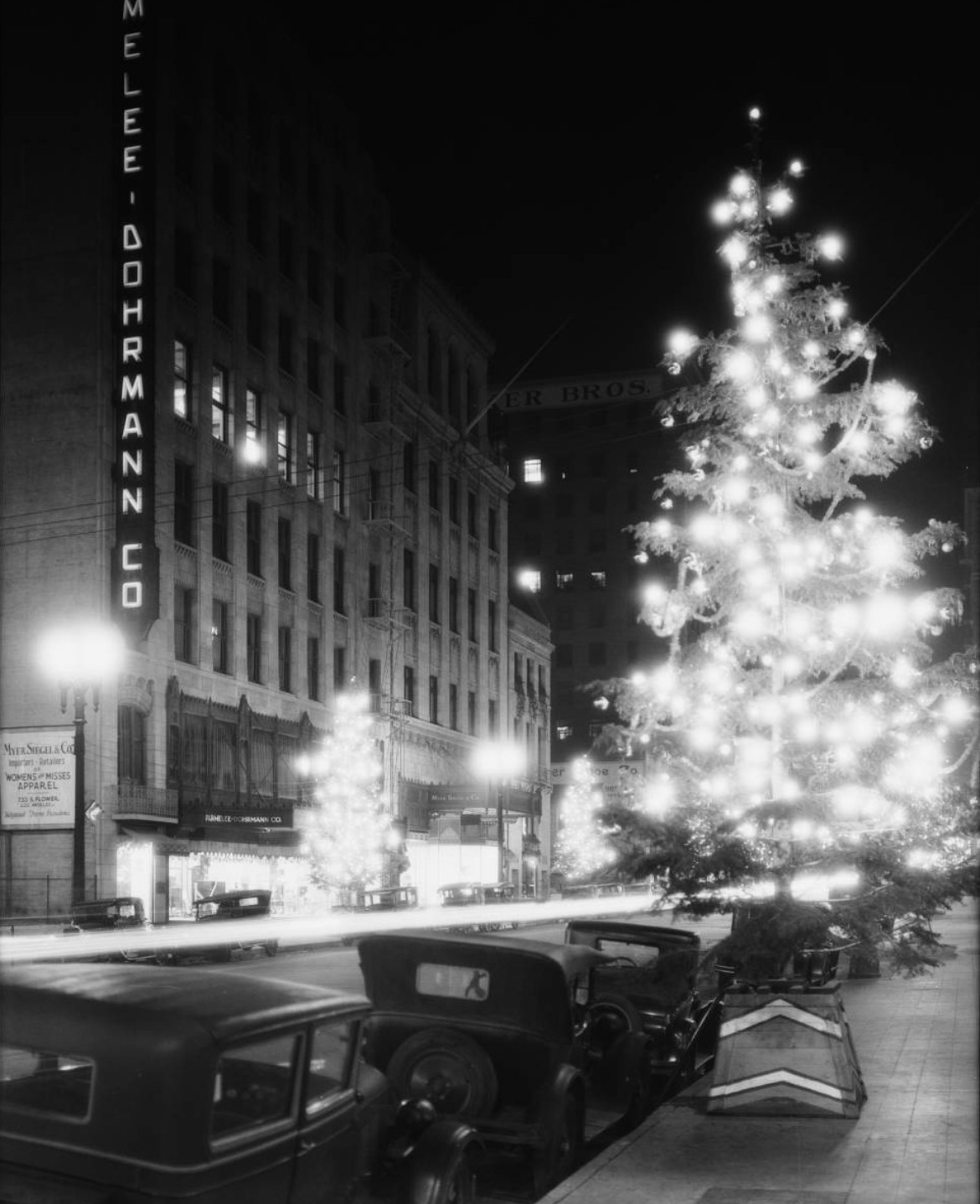 Christmas Trees on South Flower Street, LA, 1928