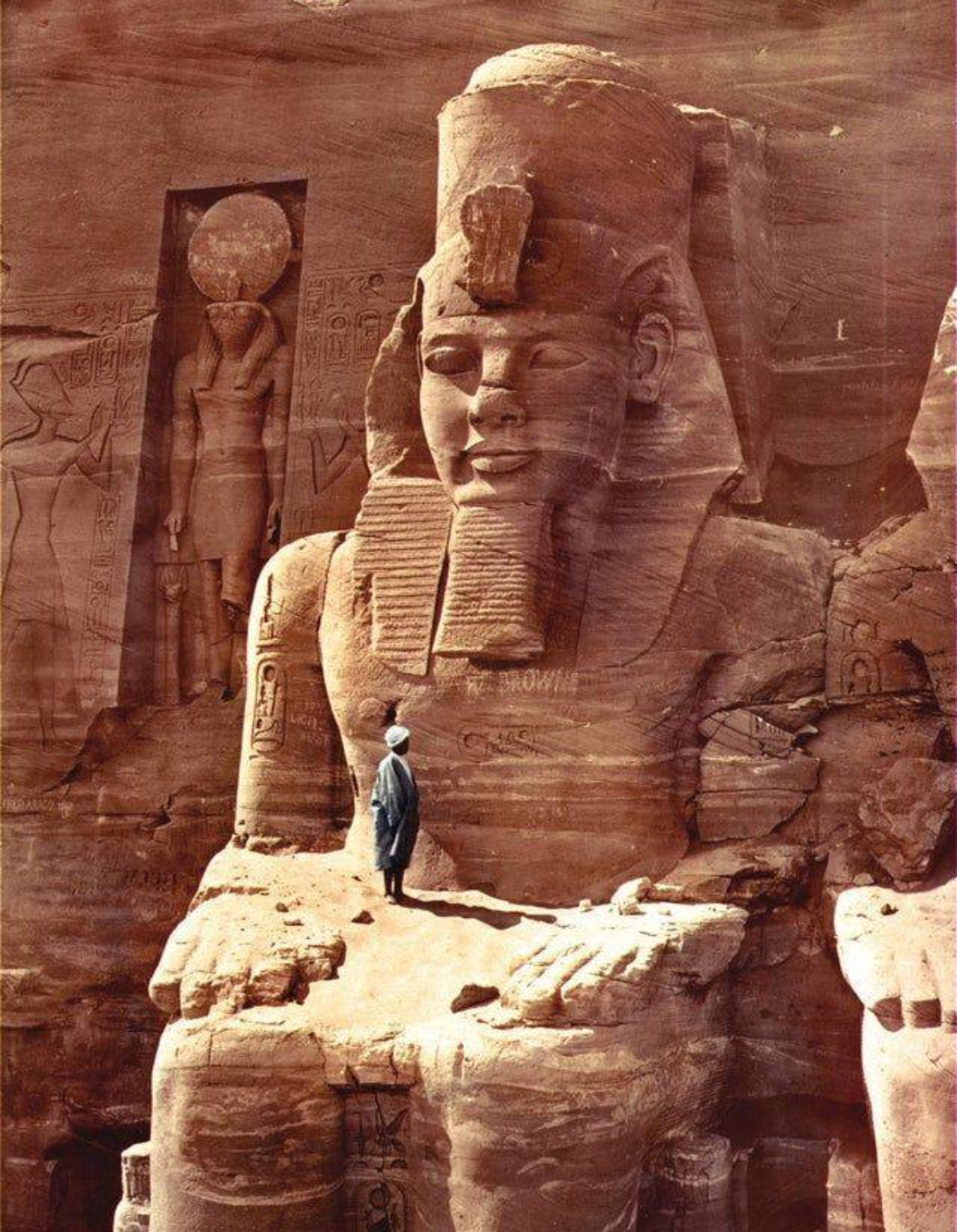 Man on Ramesses II Statue, Egypt, 1865