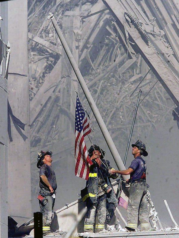9/11 flag raising at Ground Zero, 2001