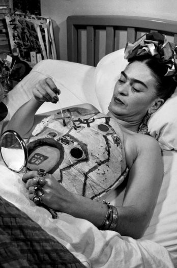 Frida Kahlo painting in bed, 1951