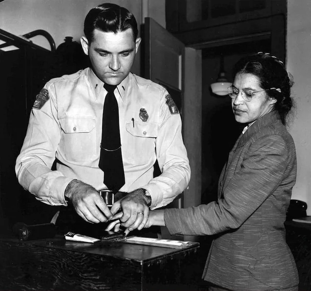 Rosa Parks being fingerprinted, 1956