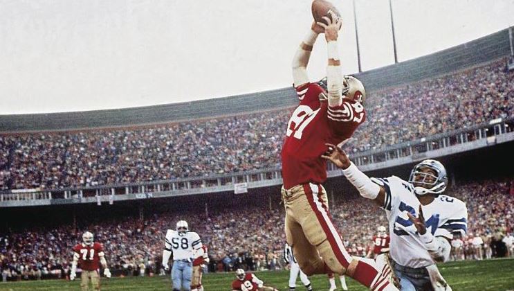 Dwight Clark in the end zone in 1982 NFL.