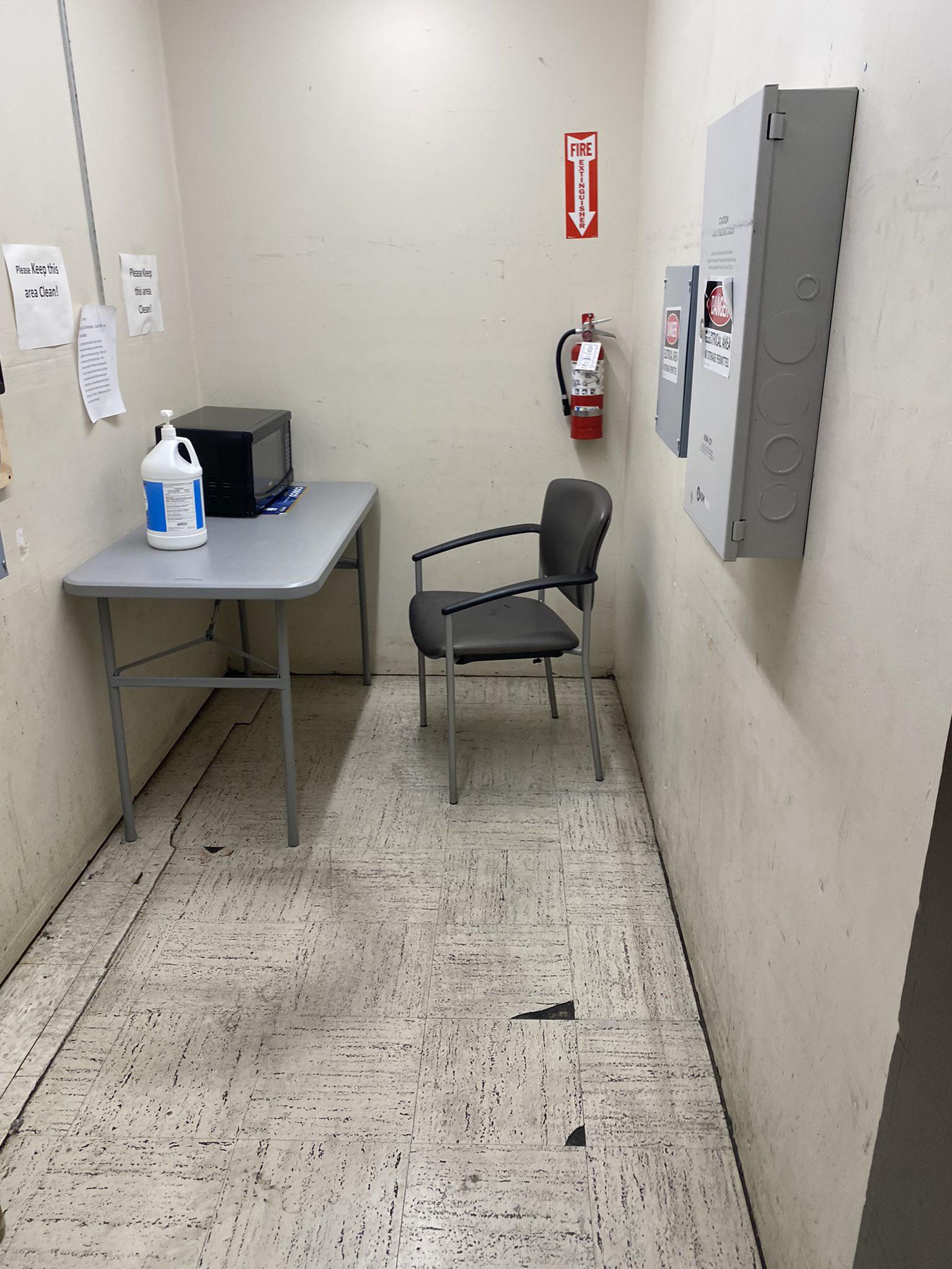 One chair, one microwave, and a deep sense of regret.