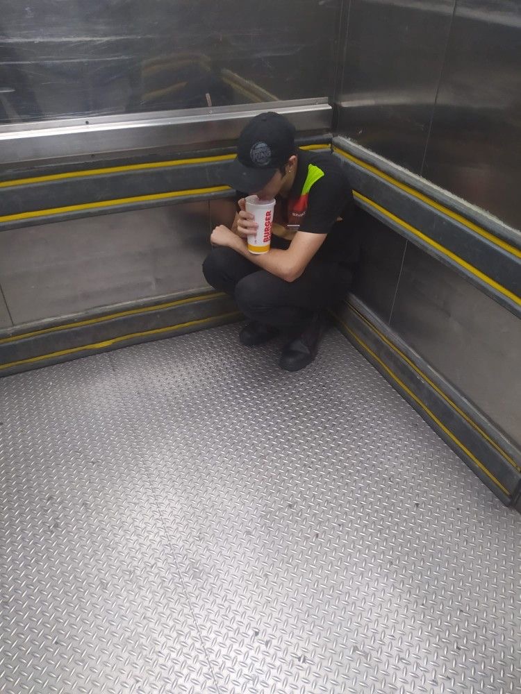Burger King breakdown in the elevator.