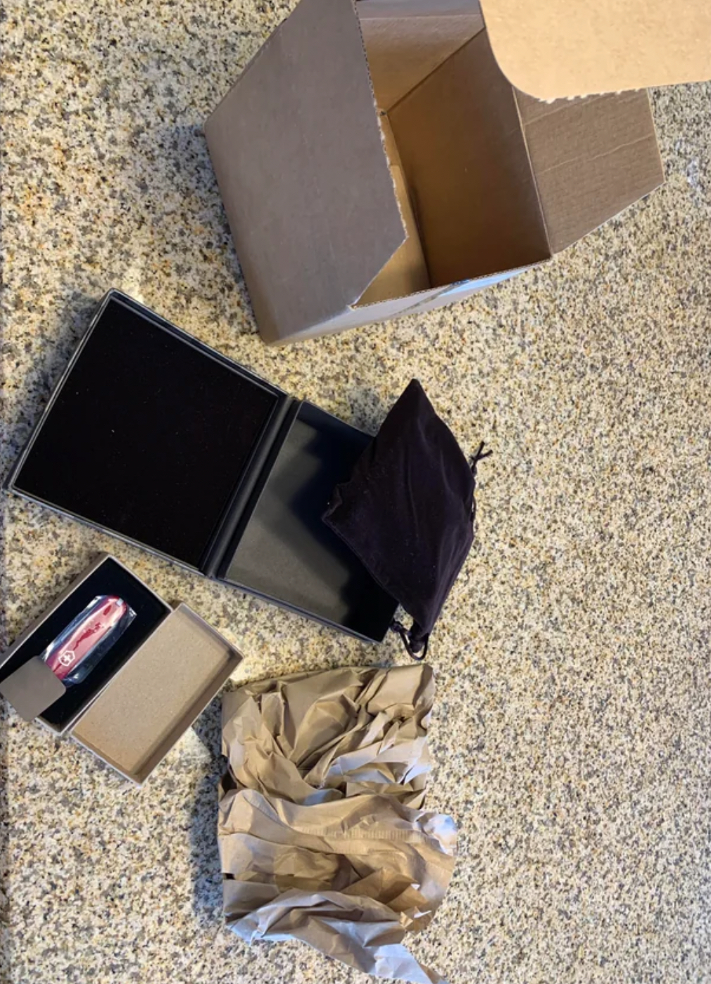 Velvet Box… Inside a Velvet Bag… Holding a $10 Swiss Knife