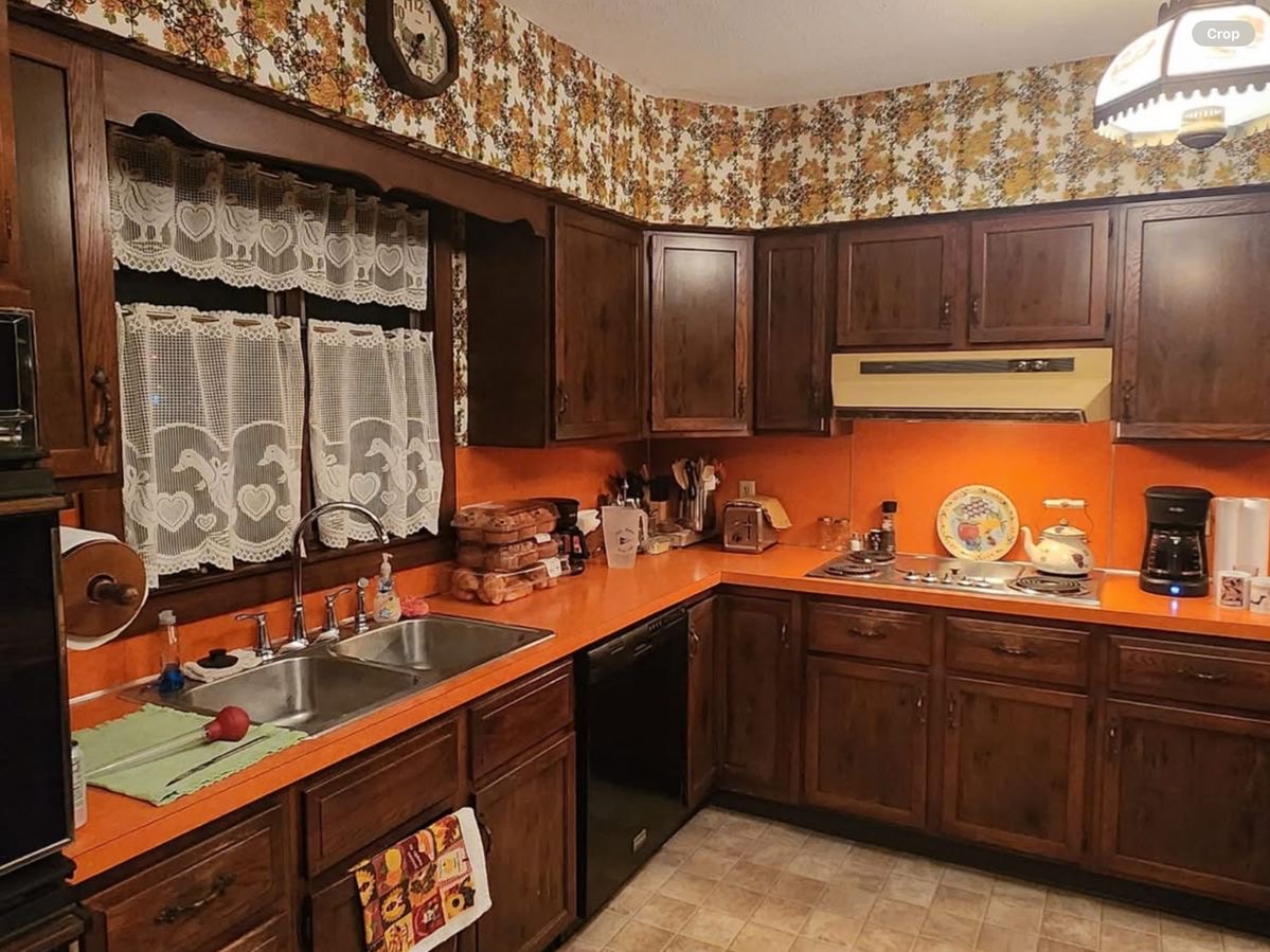 Welcome to the Kitchen: All Brown Everything + Floral Wallpaper Explosion