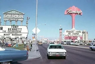 The Strip in full bloom: neon giants like Caesars and the Flamingo competed for every passing eye.