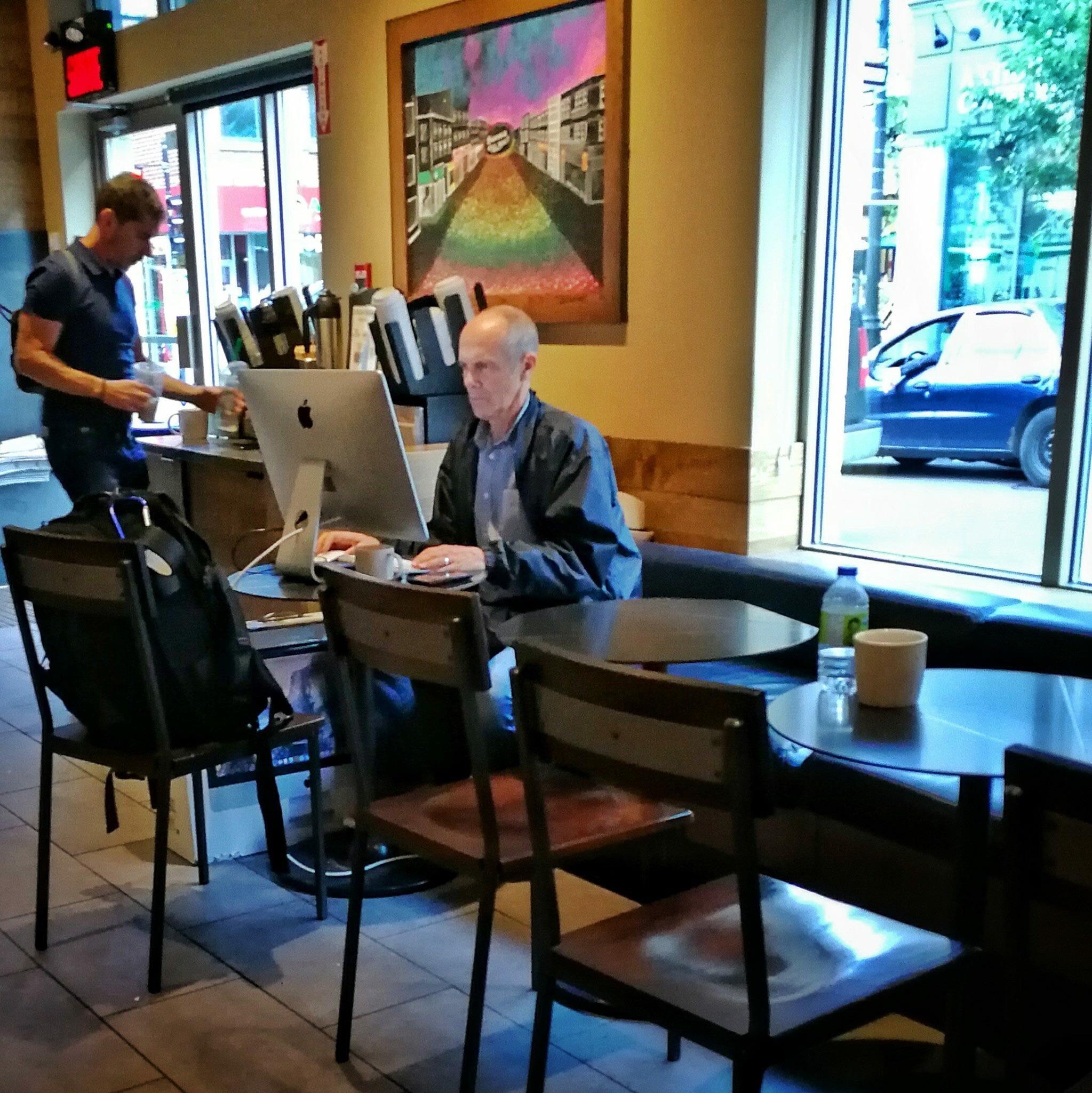 The majestic desktop Mac where it was supposed to be all along, a starbucks.