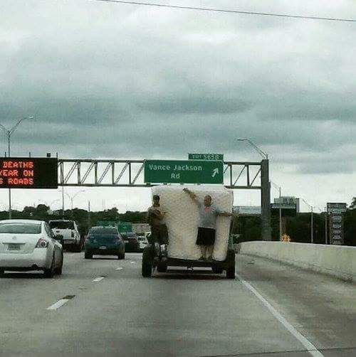Guys Holding a Mattress… In a Pickup… At 70 MPH