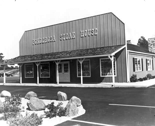 The classic Western-style storefront of Ponderosa Steakhouse