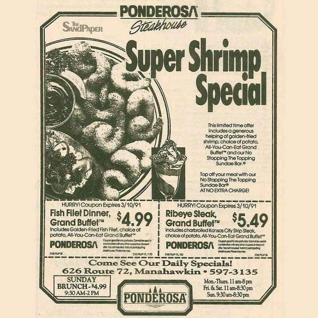 Super shrimp special ad in 1991.
