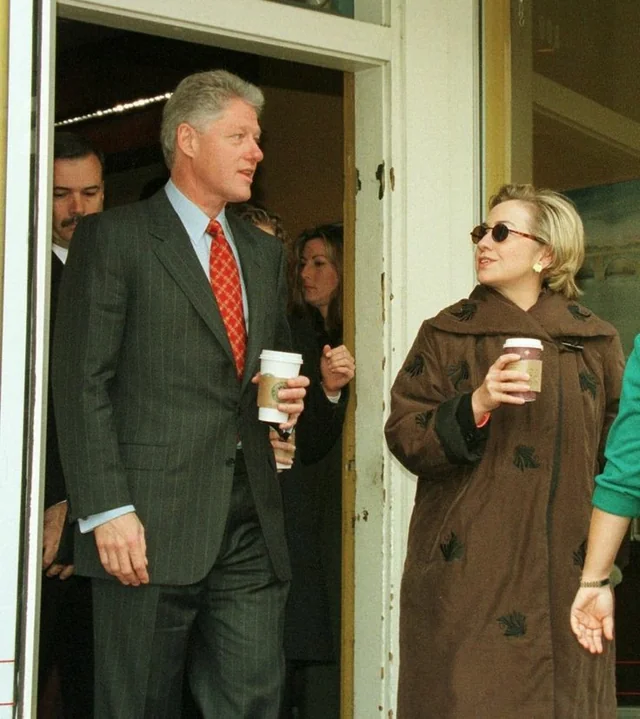 By the mid-90s, even the White House was in on it. Bill and Hillary Clinton were spotted carrying their Starbucks cups. The brand had gone mainstream.
