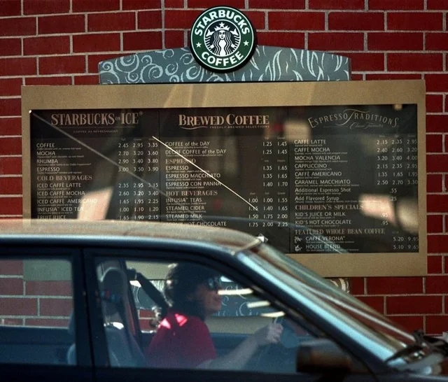 The first Starbucks drive-thru appeared in 1994; within a few years, drive-thrus accounted for nearly half of U.S. store sales.