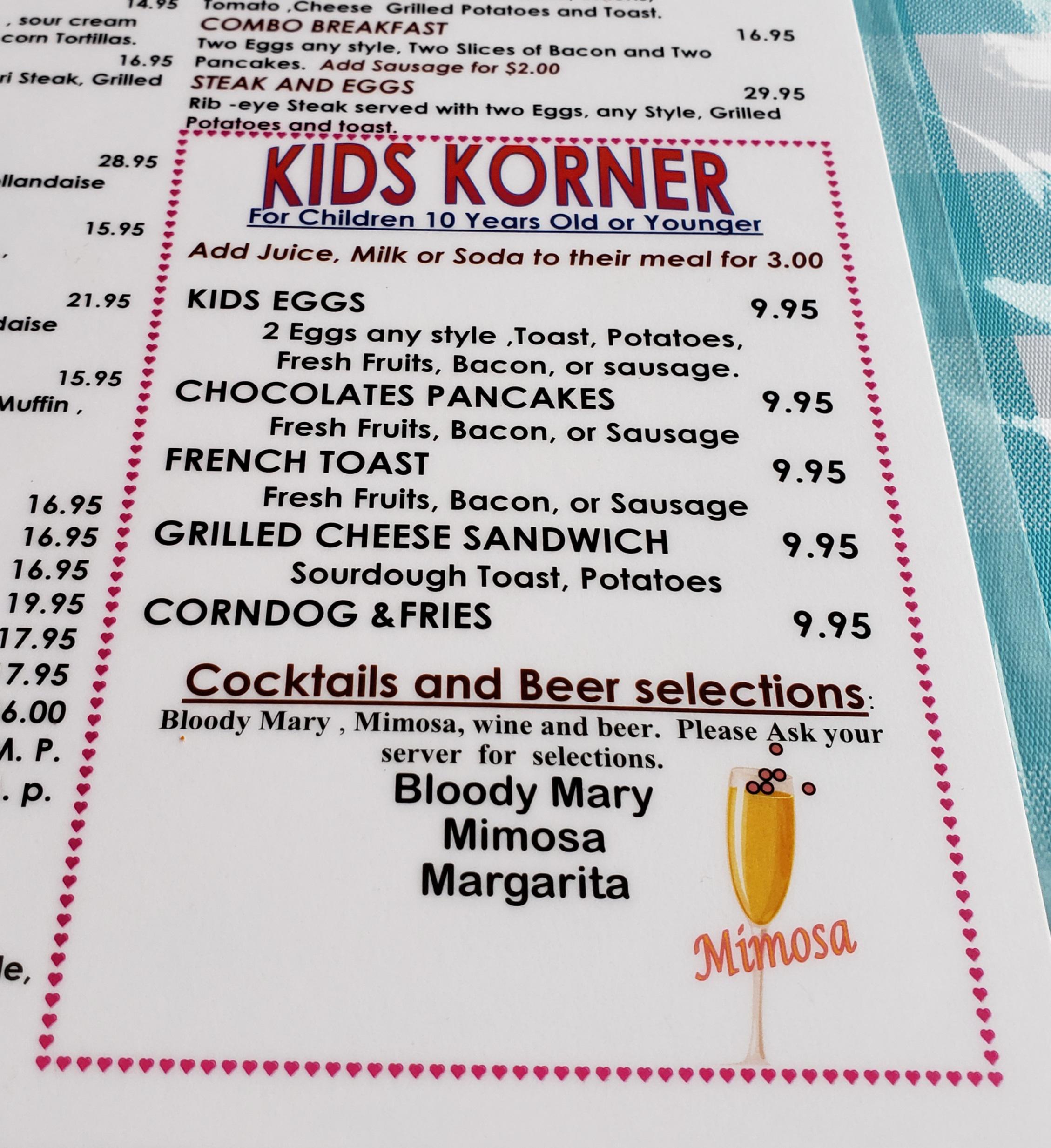 Kids Korner, now with Mimosas for the toddlers.