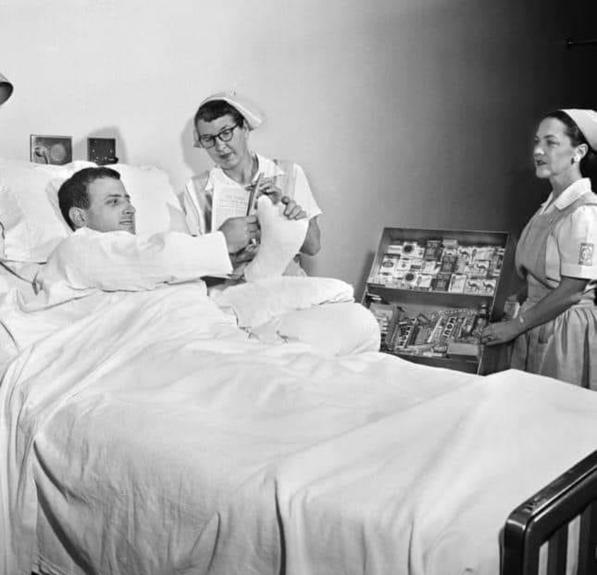 Smoke Break from Bed: 1950s Hospital Irony