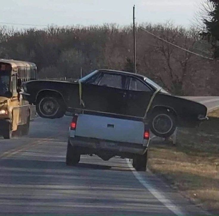 Truck Carries Car Like It's an Accessory