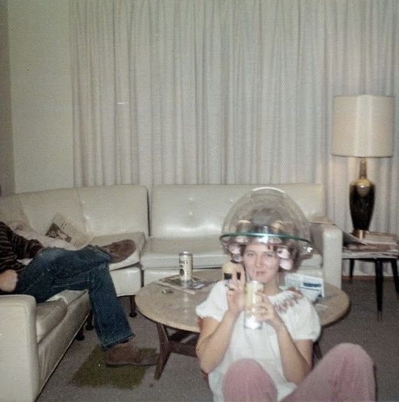 Curlers, Beer, and a Glass Bowl Hat: Living Room Couture