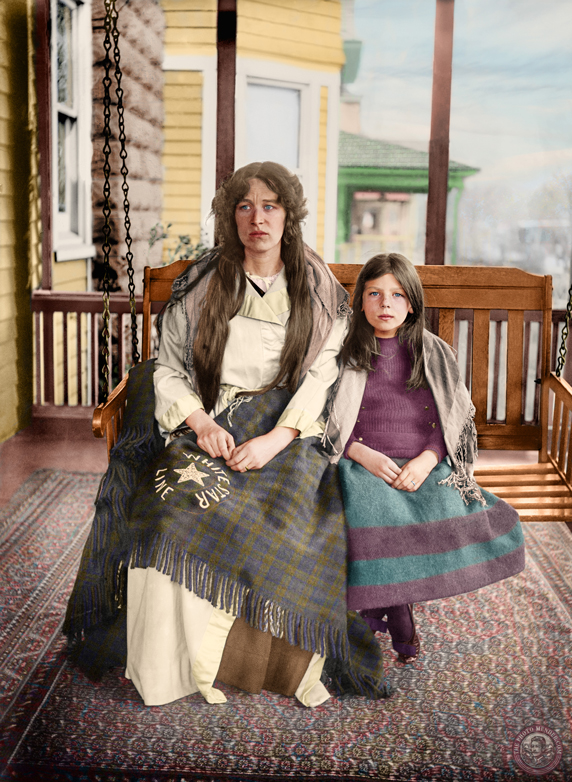Mother and daughter on porch, early 20th century