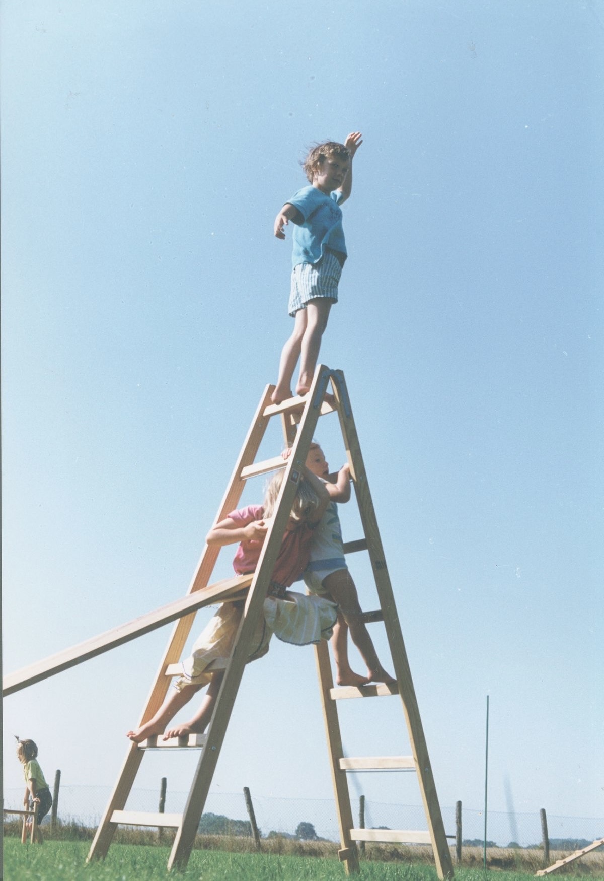 Three Kids on One Ladder. Nothing Secure. Everything Hilarious.