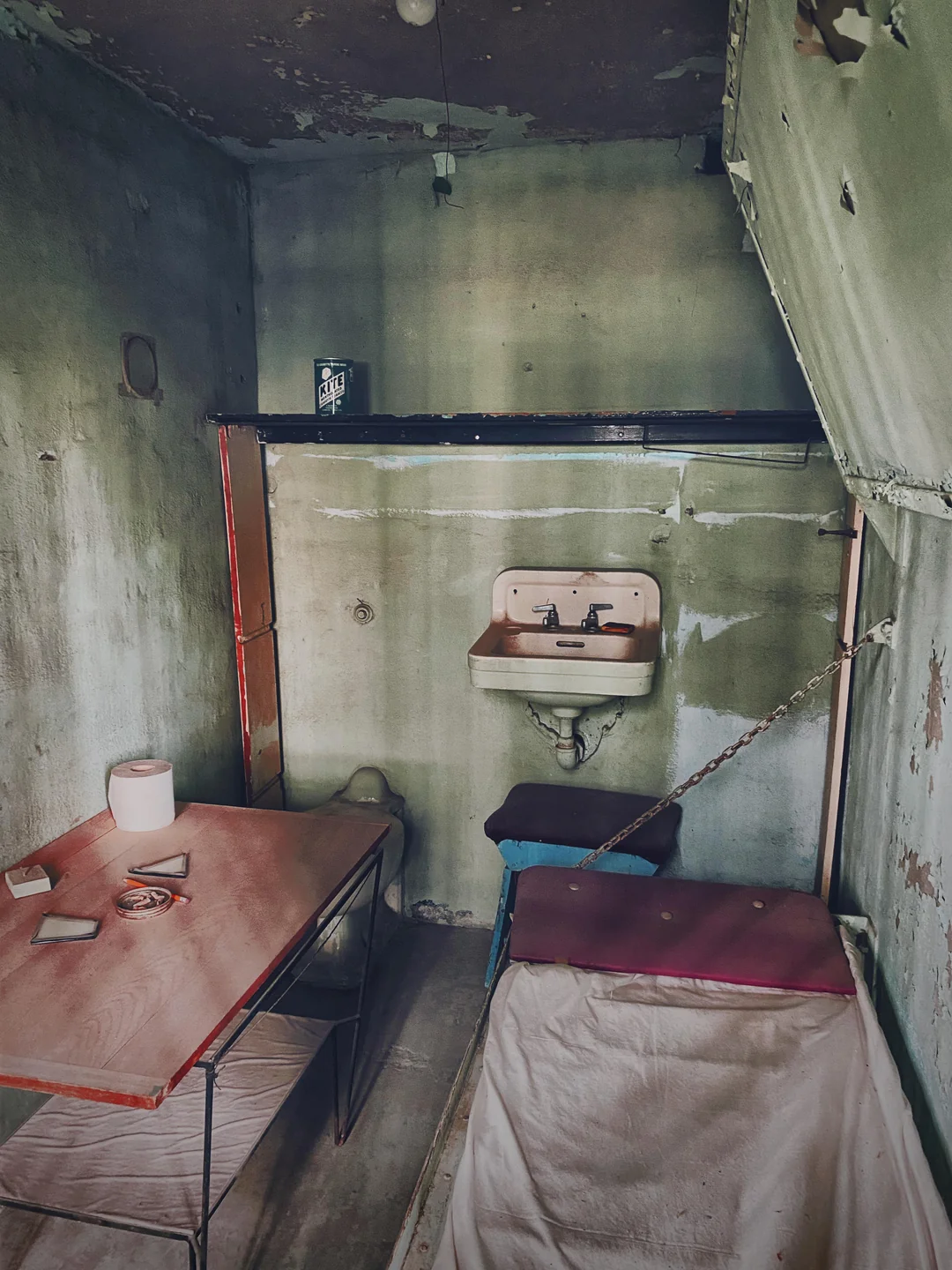 Improvised furniture captures the reality of solitary confinement