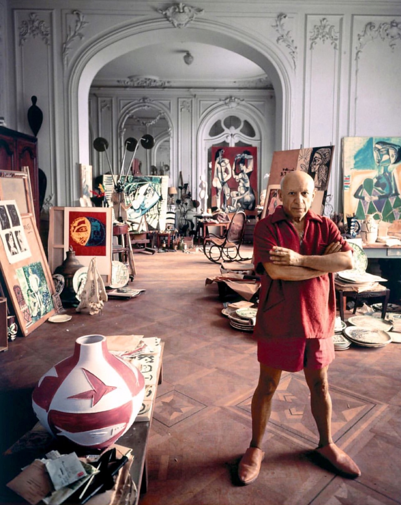 Pablo Picasso being a creative genius in his studio.