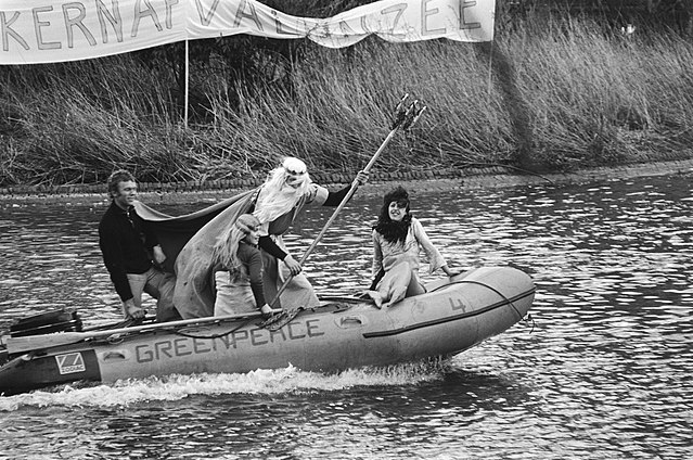 Dressed theatrically as the god of the sea, activists sailed into rivers and seas to protest nuclear and chemical waste dumping.