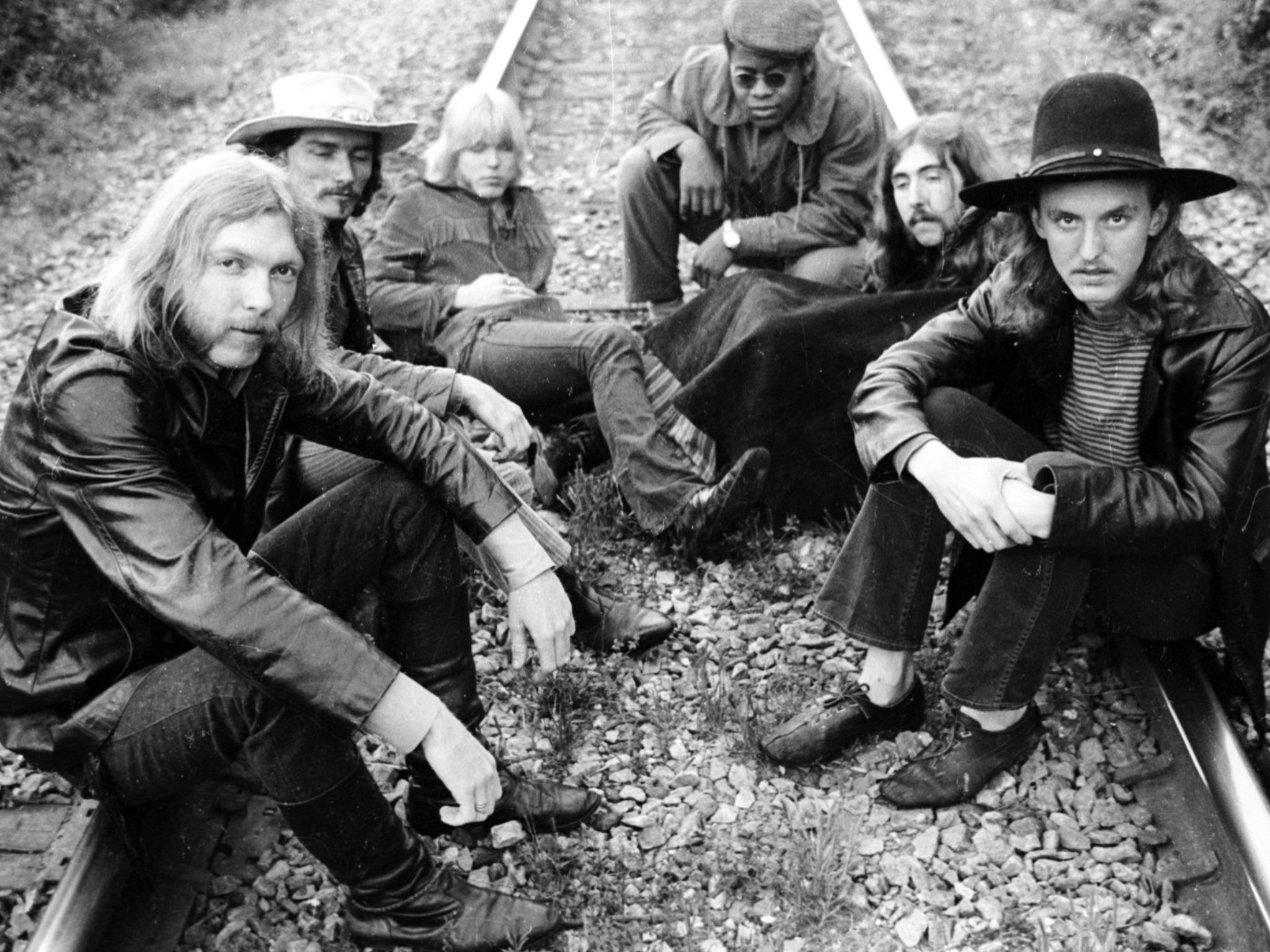 The original Allman Brothers lineup on the tracks.