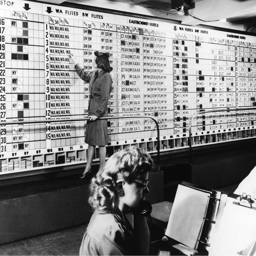 Airline flight board in the 1940s