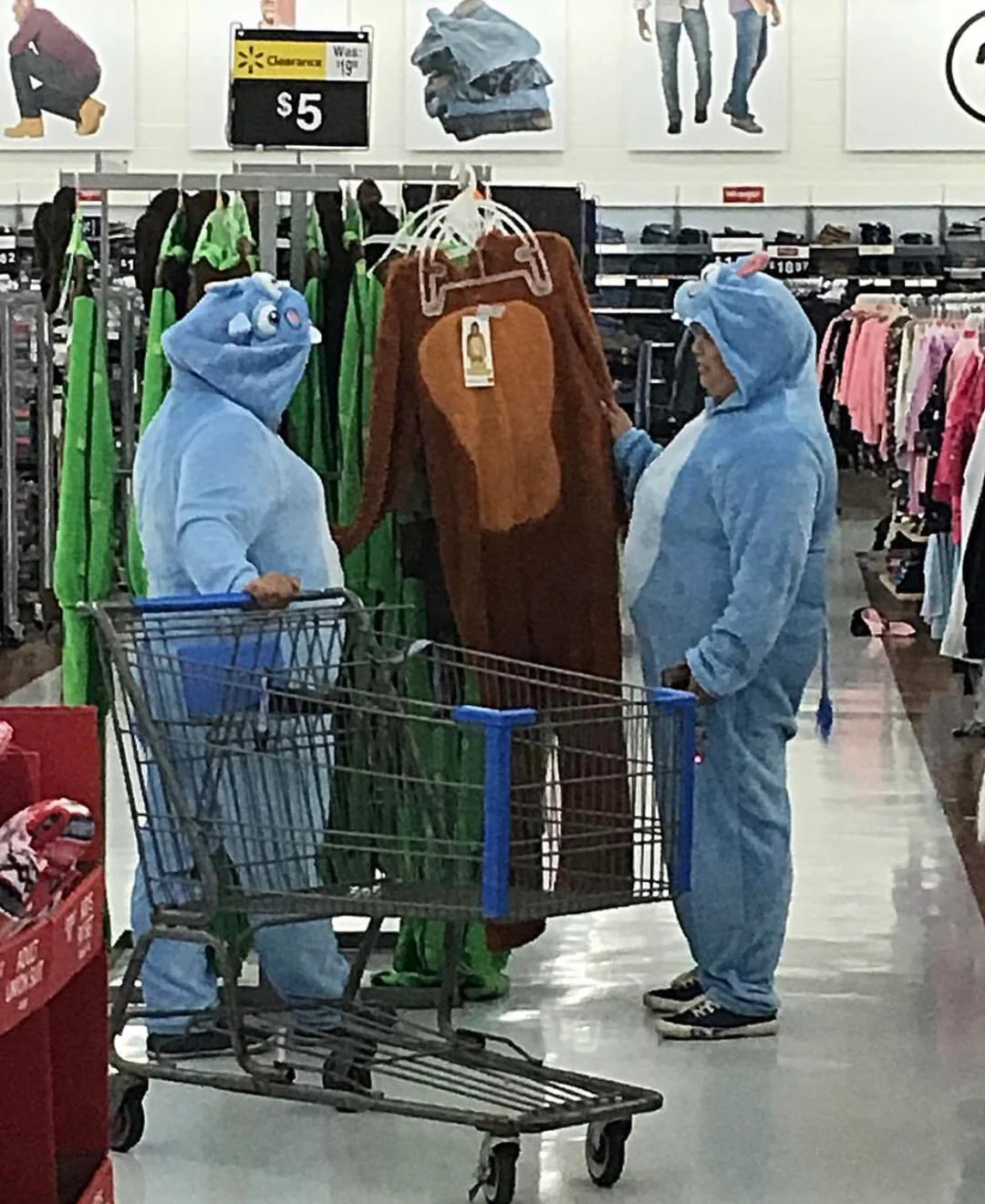 Onesie crew meeting in aisle 7.