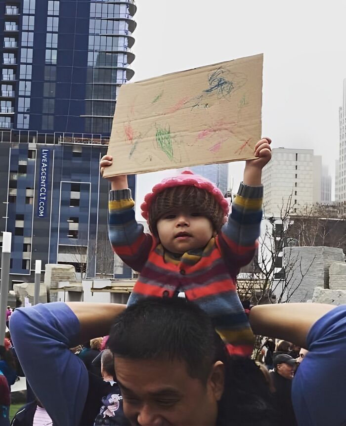 The youngest protester ever with the clearest message.