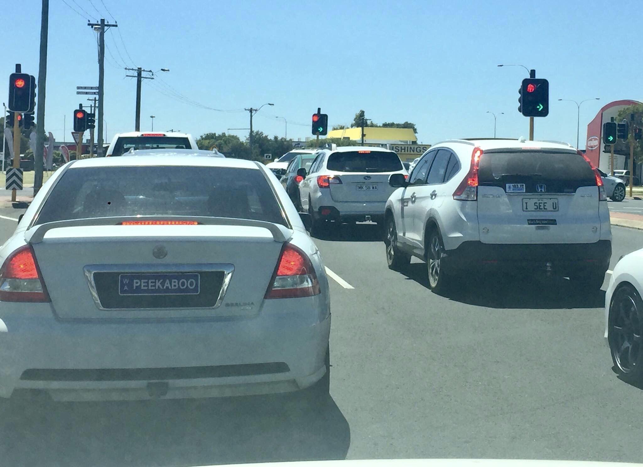 The license plates are talking to each other.