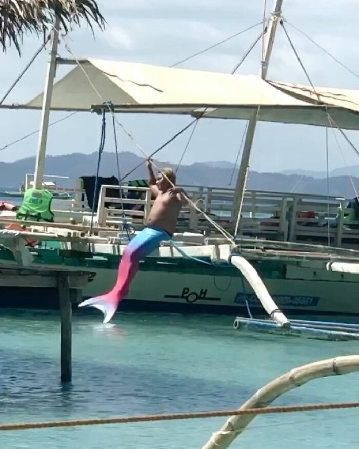 He just wanted to play mermaids.