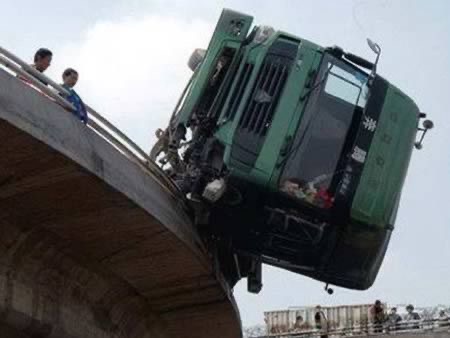 Truck takes the highway exit... off a cliff