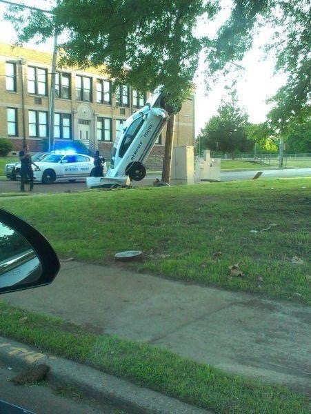 Police looking like it's performing at the circus
