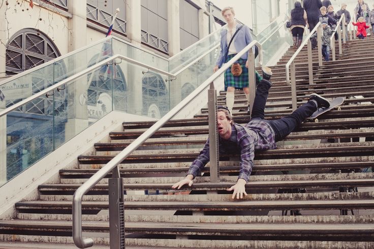 Boy Misses a Step and Becomes One with the Railing