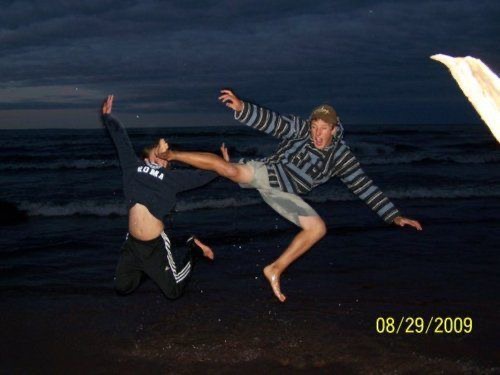 Boys Jump, One Lands a Surprise Roundhouse Kick