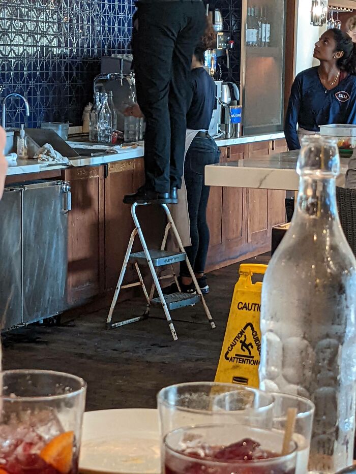 The caution sign on the floor was just there for decoration.