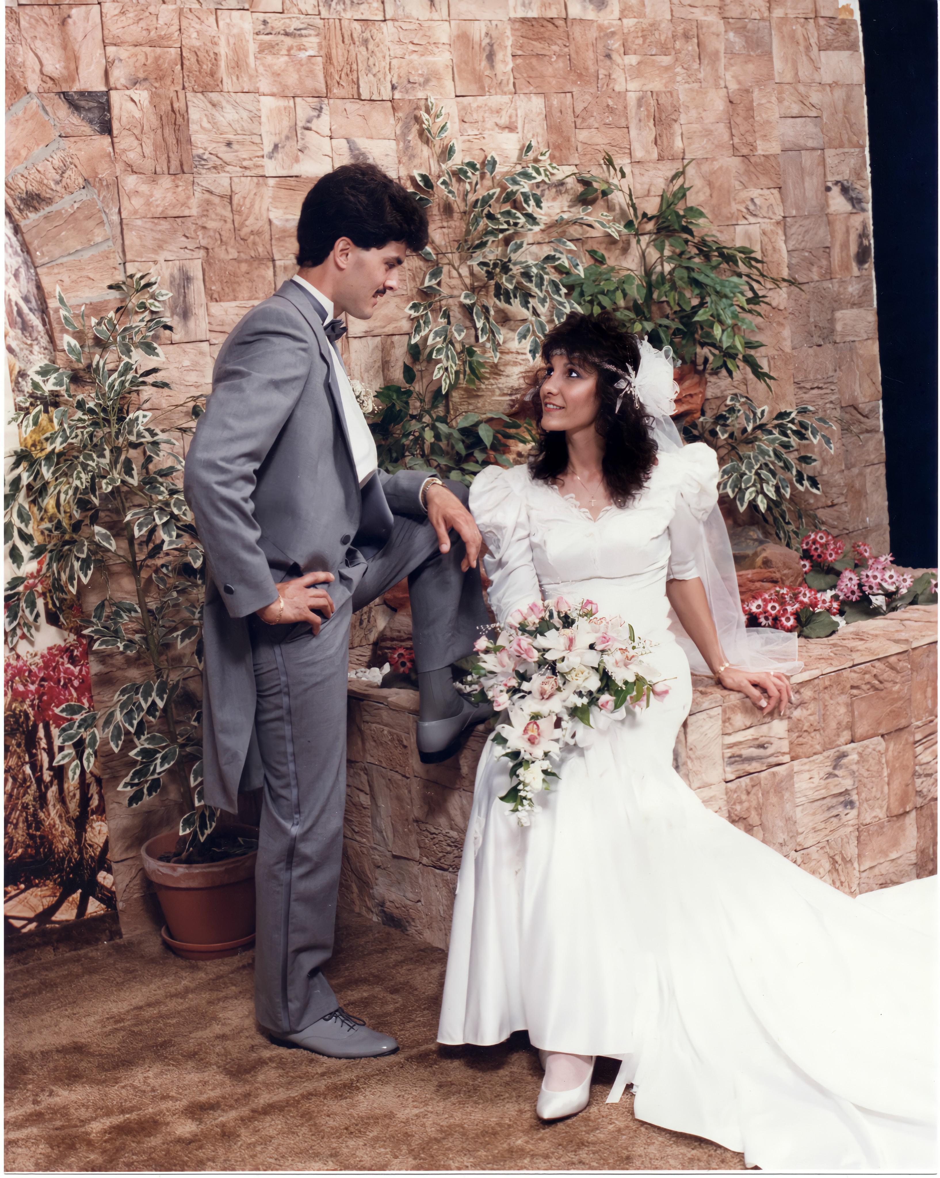 An 80s wedding was all about drama and pastels.